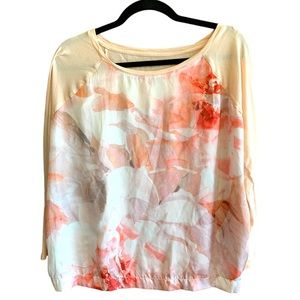 Jennifer Lopez pink longsleeve floral flowy blouse shirt top XL